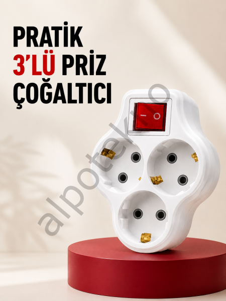 3’lü Topraklı Priz Çoklayıcı Açma Kapama Anahtarlı Direkt Prize Takılan Adaptör