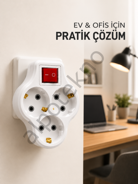 Kablosuz Priz Çoğaltıcı 3 Çıkışlı Anahtarlı Kompakt Duvar Tipi Çoklayıcı