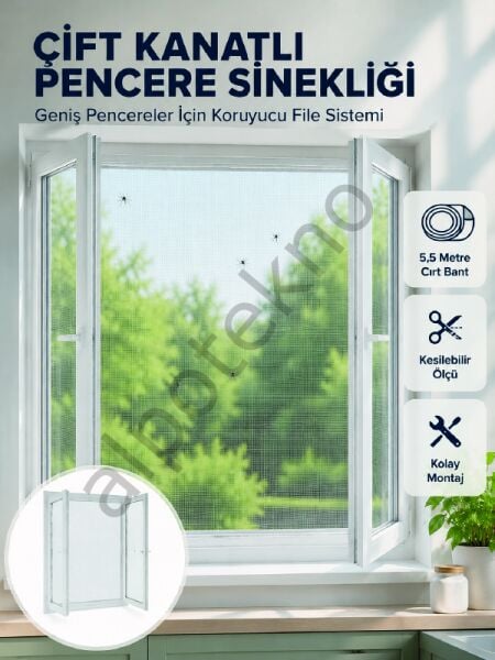 Çift Kanatlı Pencere Filesi Cırt Bantlı Sineklik Kolay Takılır