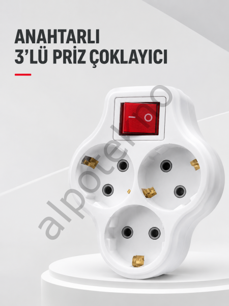 Duvar Tipi 3’lü Priz Çoklayıcı Kablosuz Anahtarlı Kompakt Priz Adaptörü