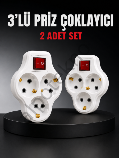 3’lü Priz Çoklayıcı 2 Adet Set Anahtarlı Kablosuz Duvar Tipi Priz Çoğaltıcı