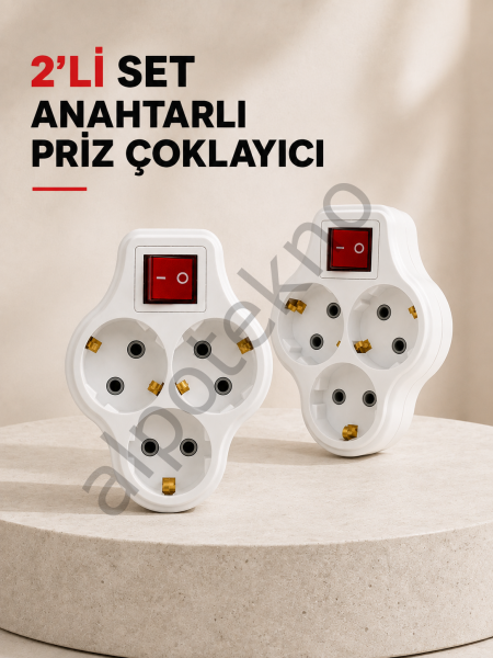 Anahtarlı 3 Çıkışlı Priz Çoğaltıcı Ev Ofis İçin Kablosuz 2’li Avantajlı Set
