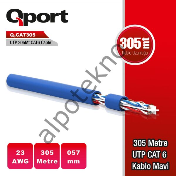 QPORT Q-CAT6M 305 MT UTP CAT6 NETWORK KABLO MAVI 23AWG 0.57MM