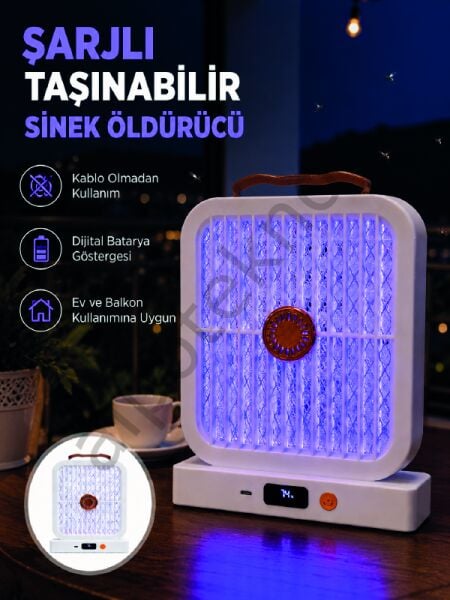 Taşınabilir Şarjlı Sivrisinek Öldürücü 365NM UV Işıklı Beyaz Model