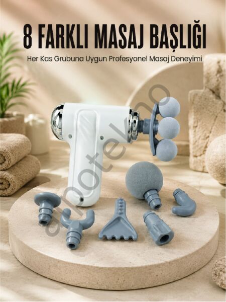 Çok Fonksiyonlu Masaj Tabancası Spor Sonrası Kas Rahatlatıcı 8 Başlıklı Masaj Cihazı