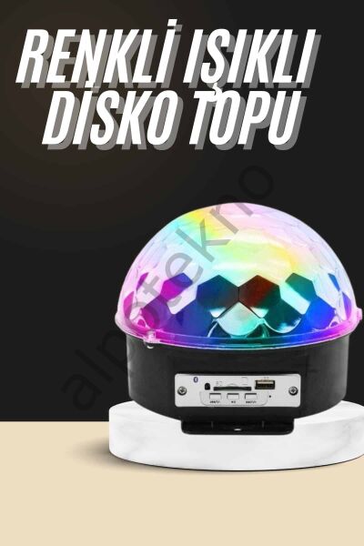 Led Işık Disko Topu Bluetooth Hoparlörlü USB Müzik Çalar Kumandalı
