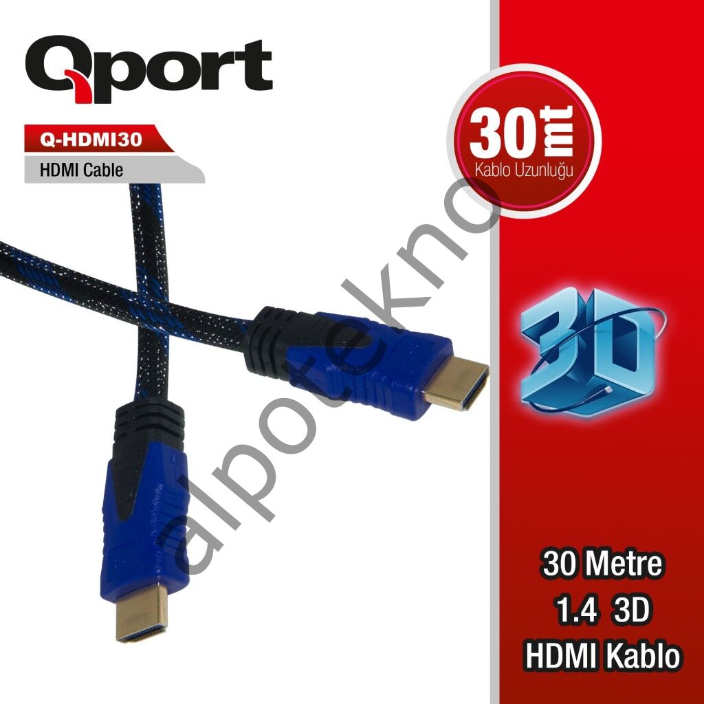 QPORT Q-HDMI30 HDMI KABLO 30MT Ver1.4 ALTIN UÇLU 3D