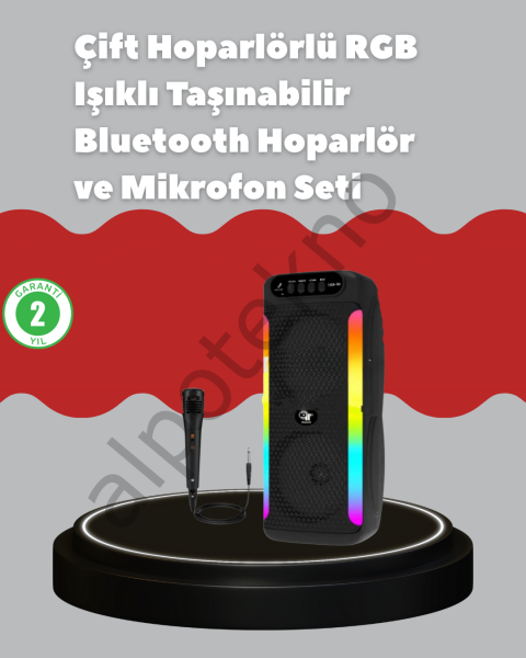 Çift 4 inç Hoparlörlü RGB Işıklı Bluetooth Ses Sistemi