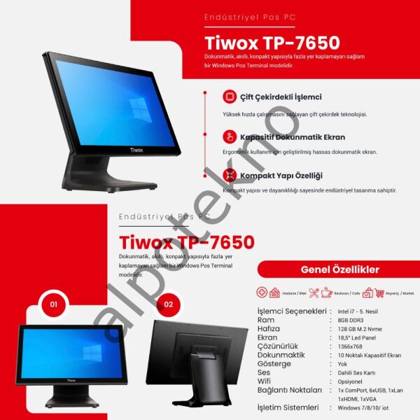 TIWOX TP 7650 I7 5.GEN/8GB/128GBSSD 18.5'' ENDÜSTRİYEL POS PC