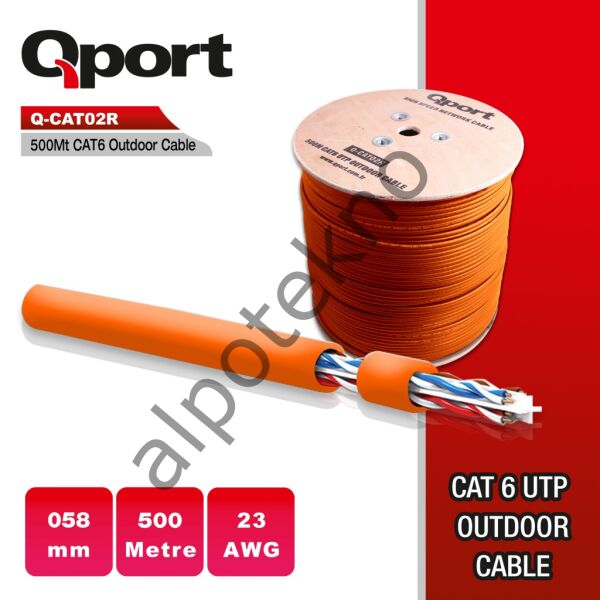 QPORT Q-CATO2R 500MT UTP CAT6 OUTDOOR NETWORK KABLO TURUNCU 23AWG 0.58MM