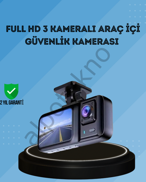 360° Kapsama Sahip Full HD Araç Kamerası 3’lü Kayıt Gece Görüşlü DashCam
