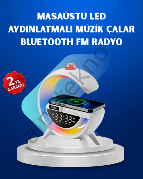 Kablosuz Şarjlı Dijital Saat RGB Işıklı Bluetooth Hoparlör Çok Fonksiyonlu