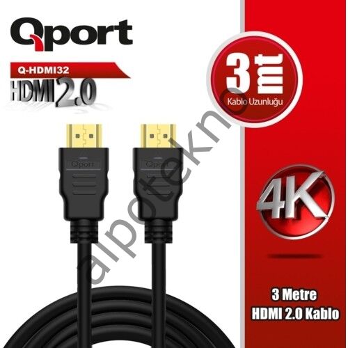 QPORT Q-HDMI32 HDMI KABLO 3 MT Ver2.0 ALTIN UÇLU 3D 4K