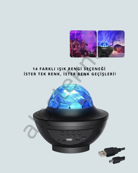 Yıldız & Okyanus Dalga Projektörü – Bluetooth / USB Hoparlörlü