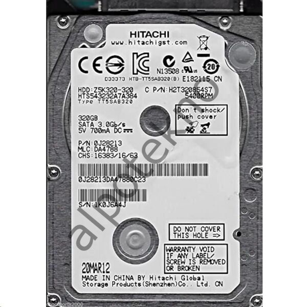 320 GB Hitachi 2,5'' 5400RPM 8MB 3GB/S (RFB) Notebook Disk