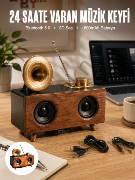 Çalar Radyo Müzik Kutusu Nostaljik Hoparlör Speaker