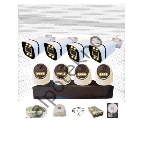 4 Iç 4 Dış 8 Kameralı Gece Renkli Sesli 5 Mp 250 GB HDD Dahil Ahd Güvenlik Kamera Seti