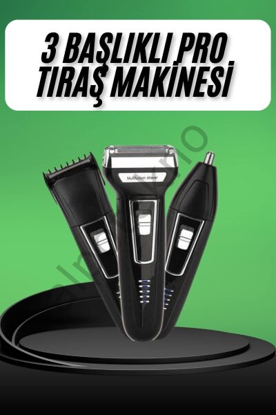 Tıraş Makinesi 3 Başlıklı T Başlıklı Hassas Ciltlere Özel Saç Sakal Vücut Kulak ve Burun