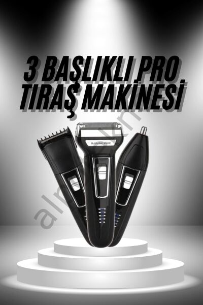 3'lü Set Saç Sakal Kesme Traş Makinesi Burun Kılı Alma Tıraş Makinesi