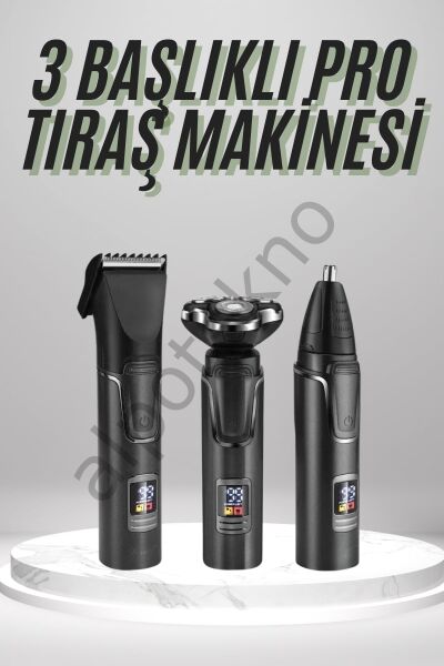 Dijital Göstergeli 3 Başlıklı Tıraş Makinesi Islak Kuru Lazer Öncesi Günlük