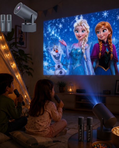 Karaoke Mikrofonlu Akıllı Projeksiyon Cihazı WiFi Bluetooth Destekli