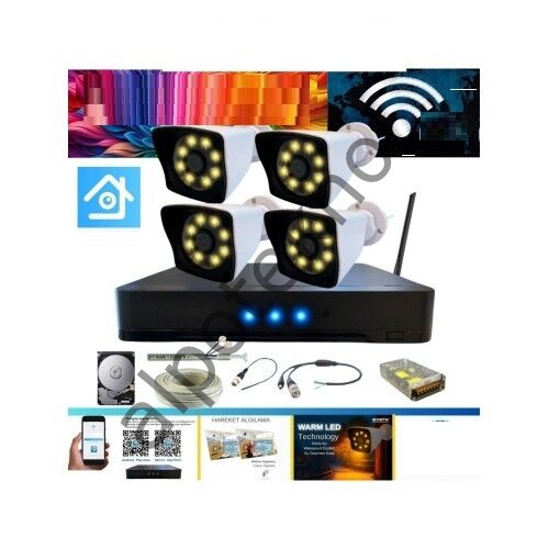 5 Mp Lens 2 Mp 1080P Gece Renkli 4 Kameralı Wıfı Özellikli Kamera Seti 500 GB HDD