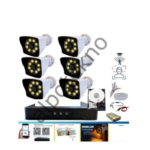 6 Kameralı 5mp Lens 1080P Warm LED Gece Renkli 1 Tb HDD Dahil Güvenlik Seti