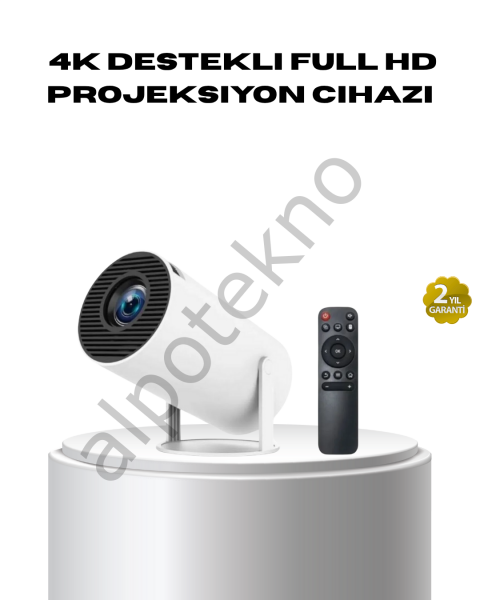 4K Destekli Full HD Projeksiyon Cihazı – 130 inç Geniş Ekran, WiFi ve HDMI Bağlantılı