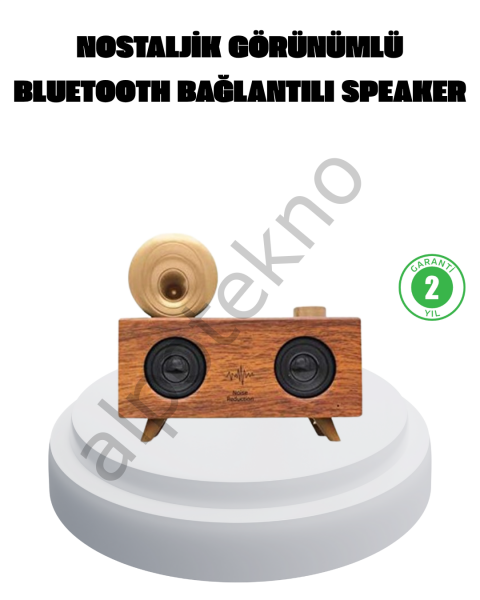 Çift Hoparlörlü Bluetooth Gramofon Speaker – FM Radyo, USB, SD Kart ve AUX Girişli