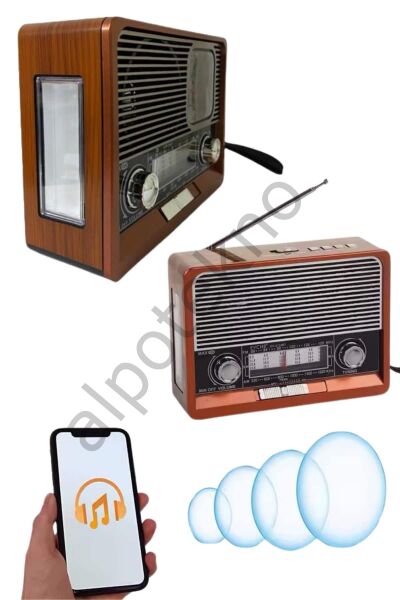 Saatli Fenerli Bluetooth Nostaljik Radyo AUX SD USB Girişli Bluetooth Hoparlör