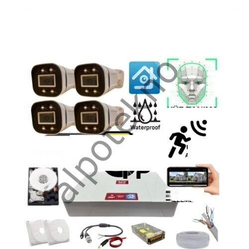 5 Mp Gece Renkli Yüz Tanıma Sesli H.265 500 GB HDD Dahil 4 Kameralı Ahd Güvenlik Seti