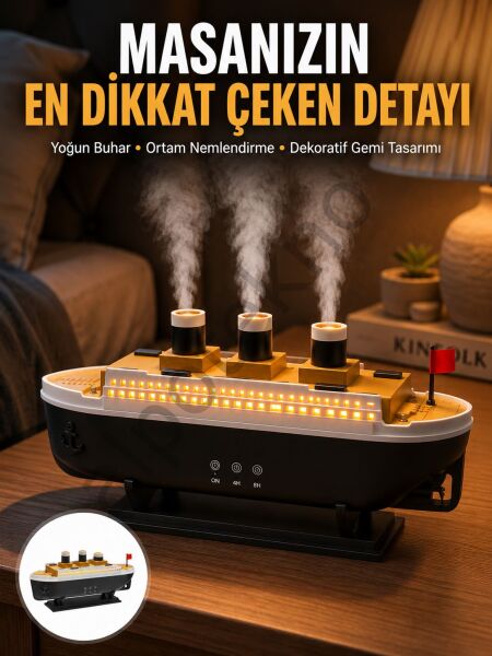 7 Renk Ortam Işıklı Dekoratif Gemi Tasarım Hava Nemlendirici Difüzör Yeni Nesil