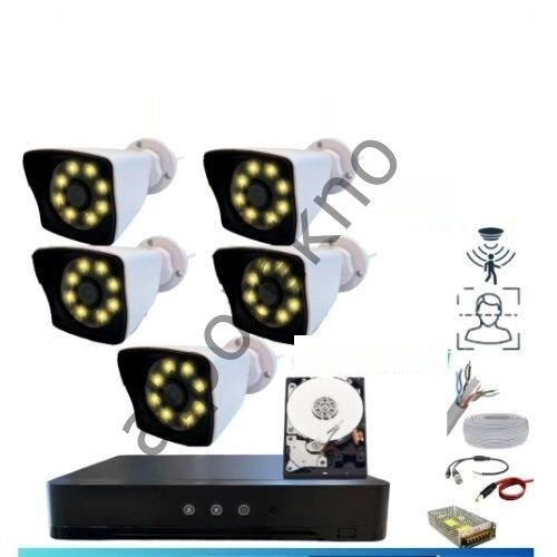 5 Kameralı 5mp Lens 1080P Warm LED Gece Renkli 320 GB HDD Dahil Güvenlik Seti