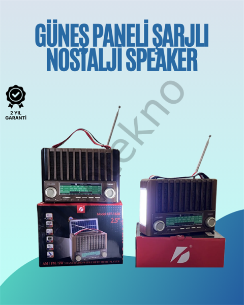 KTF-1428 Nostaljik Solar Enerjili Bluetooth Speaker – Radyo, SD/USB MP3 Çalar, Güçlü Taşınabilir Hoparlör