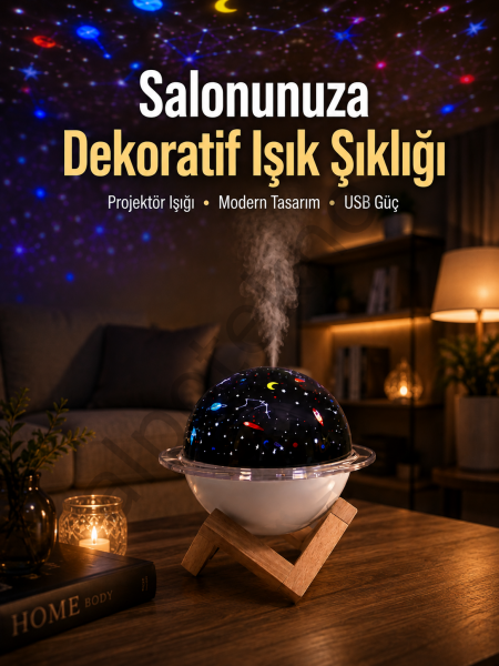 Gece lambası özellikli taşınabilir nemlendirici ve aromaterapi cihazı USB girişli