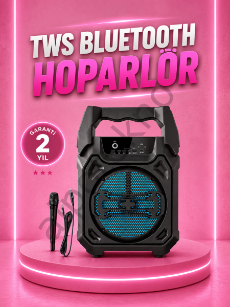 Taşınabilir 6.5” Bluetooth Hoparlör USB TF Kart Mikrofonlu Şarjlı Sistem