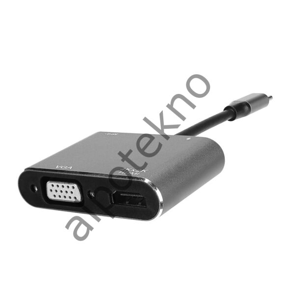 Hytech HY-USBC22 4 in 1 Type C to, PD+HDMI+VGA+USB3.0 Çevirici Hub Adaptör