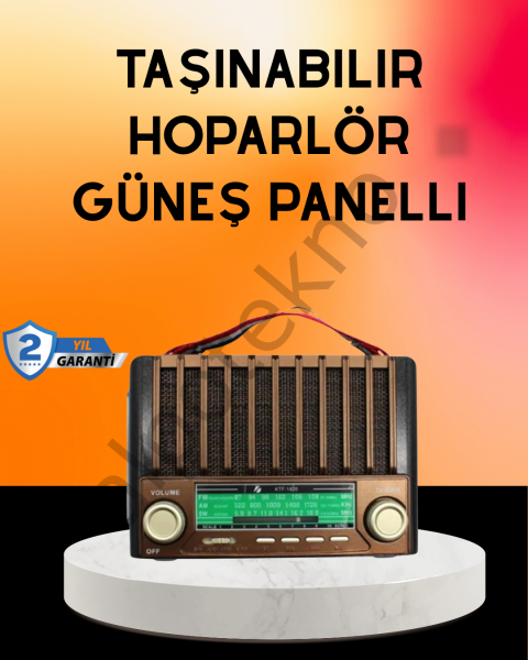 Solar Şarjlı Taşınabilir Radyo Bluetooth Hoparlör USB SD Destekli