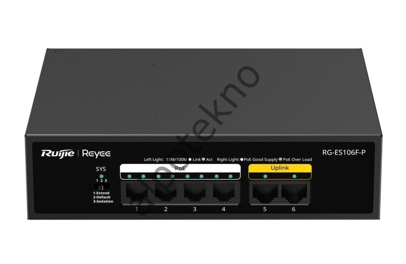 Ruijie Reyee RG-ES106F-P 6 Port 10/100 4xPoE 54W 2xFA-UPLINK Yönetilemez Switch