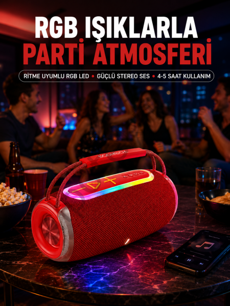 20W Güçlü Ses Çift Sürücülü RGB LED Işıklı Bluetooth 5.3 Hoparlör
